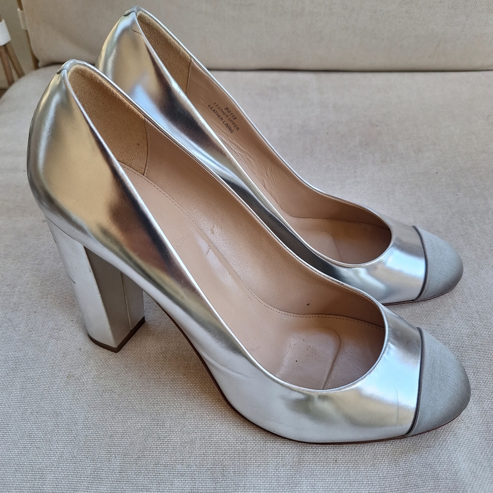 J. Crew Silver Pumps High Heels Cap Toe